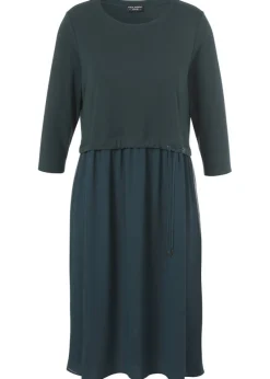 3/4-Arm Interlock-Kleid mit zweilagigem Chiffon Rock