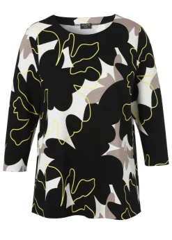 3/4-Arm Print Sweatshirt mit Rippstruktur