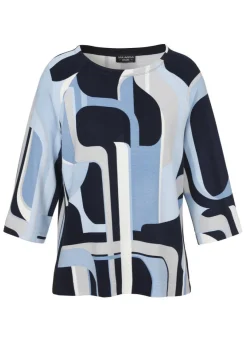 3/4-Arm Print Sweatshirt mit feiner Rippstruktur