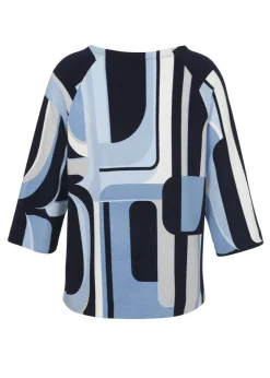 3/4-Arm Print Sweatshirt mit feiner Rippstruktur