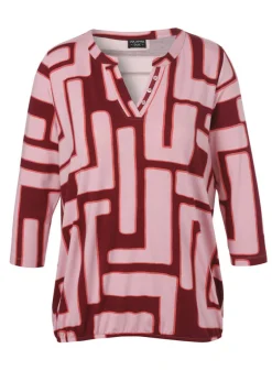 3/4-Arm Print-Shirt mit Gummizugsaum