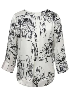 Bicolor 3/4-Arm Schlupfbluse aus matt glänzender Viskose