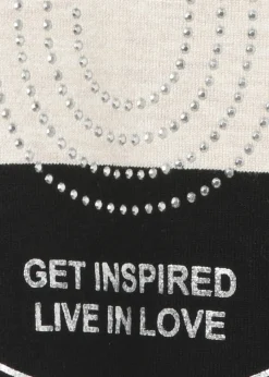 Bicolor Streifen-Feinstrick-Pullover mit Front-Motiv