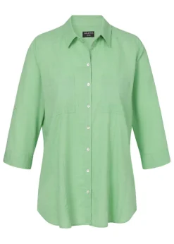 Edle 3/4-Arm Hemdbluse im Baumwoll-Leinen-Mix