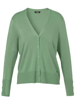 Einfarbige Feinstrickjacke mit breiten Rippbündchen