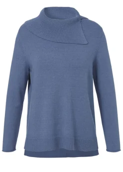 Feinstrick-Pullover Bleu mit großem Kragen