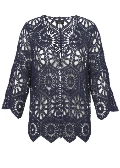 Feminine 3/4-Arm Ajour Baumwoll-Jacke