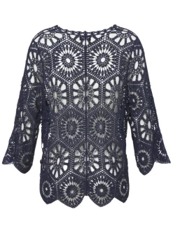 Feminine 3/4-Arm Ajour Baumwoll-Jacke