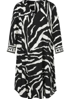 Fließendes 3/4-Arm Viskose-Kleid mit Zebra-Print