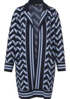 Gemusterter Long-Cardigan mit Reverskragen