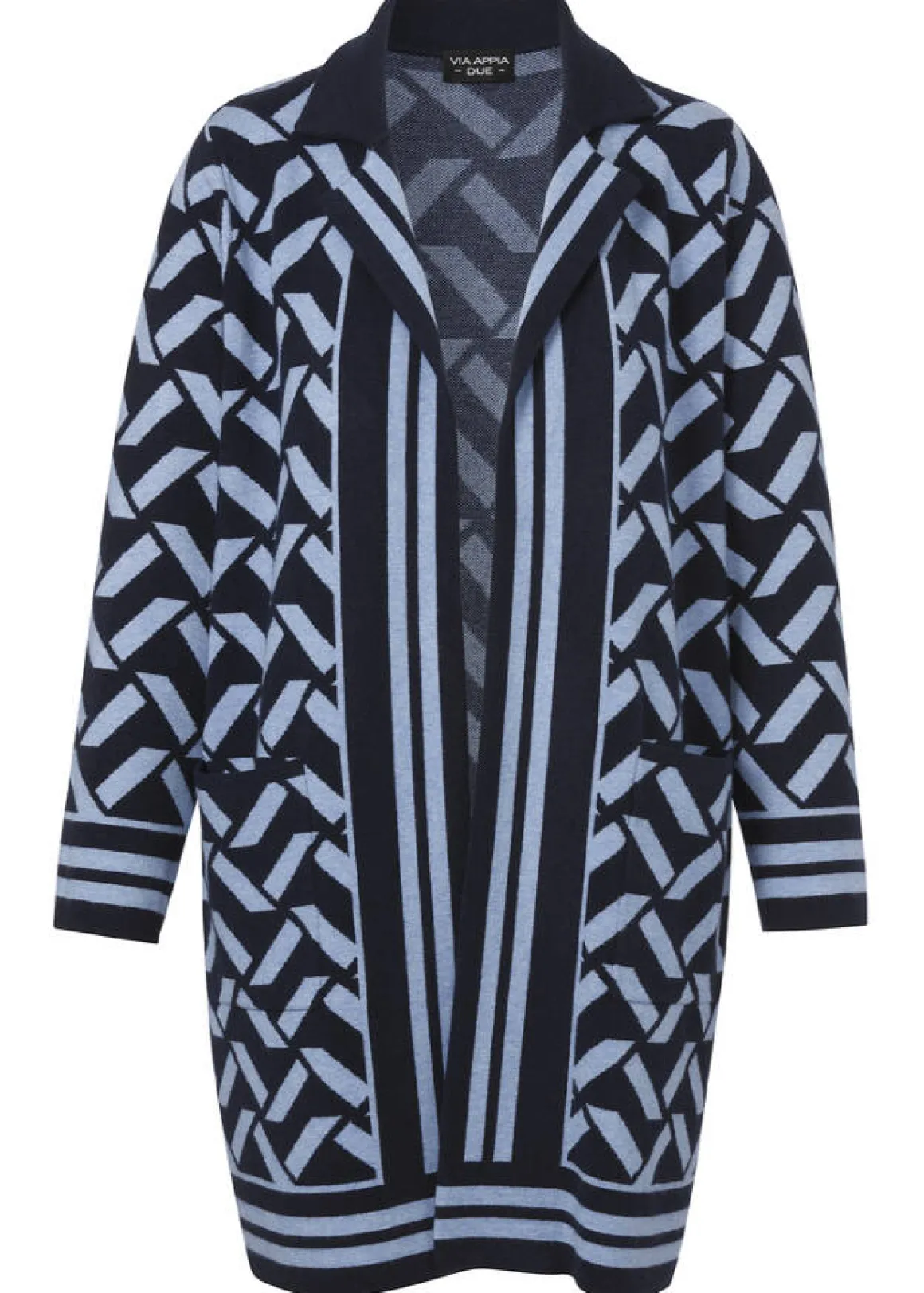 Gemusterter Long-Cardigan mit Reverskragen