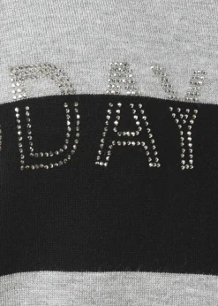 Gestreifter Feinstrick-Pullover Schwarz/ Grau Melange