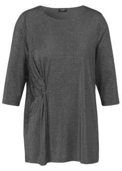 Glitzerndes 3/4-Arm Shirt mit drapiertem Knoten-Detail