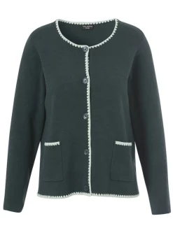 Klassisch kastige Strickjacke mit Kontraststreifen