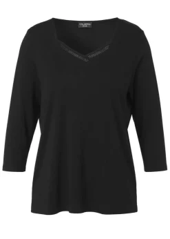 Kombistarkes 3/4-Arm Shirt mit geschmücktem Karree-Ausschnitt