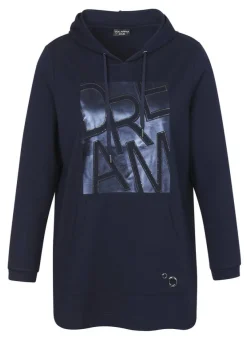 Langes Sweatshirt Marine mit Kapuze