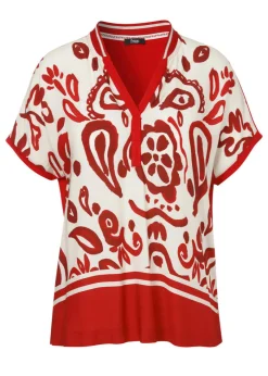 Print Blusenshirt mit einfarbigem Jerseyrücken