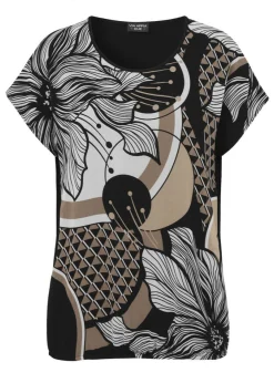 Print-Blusenshirt mit schwarzem Jersey-Rückteil