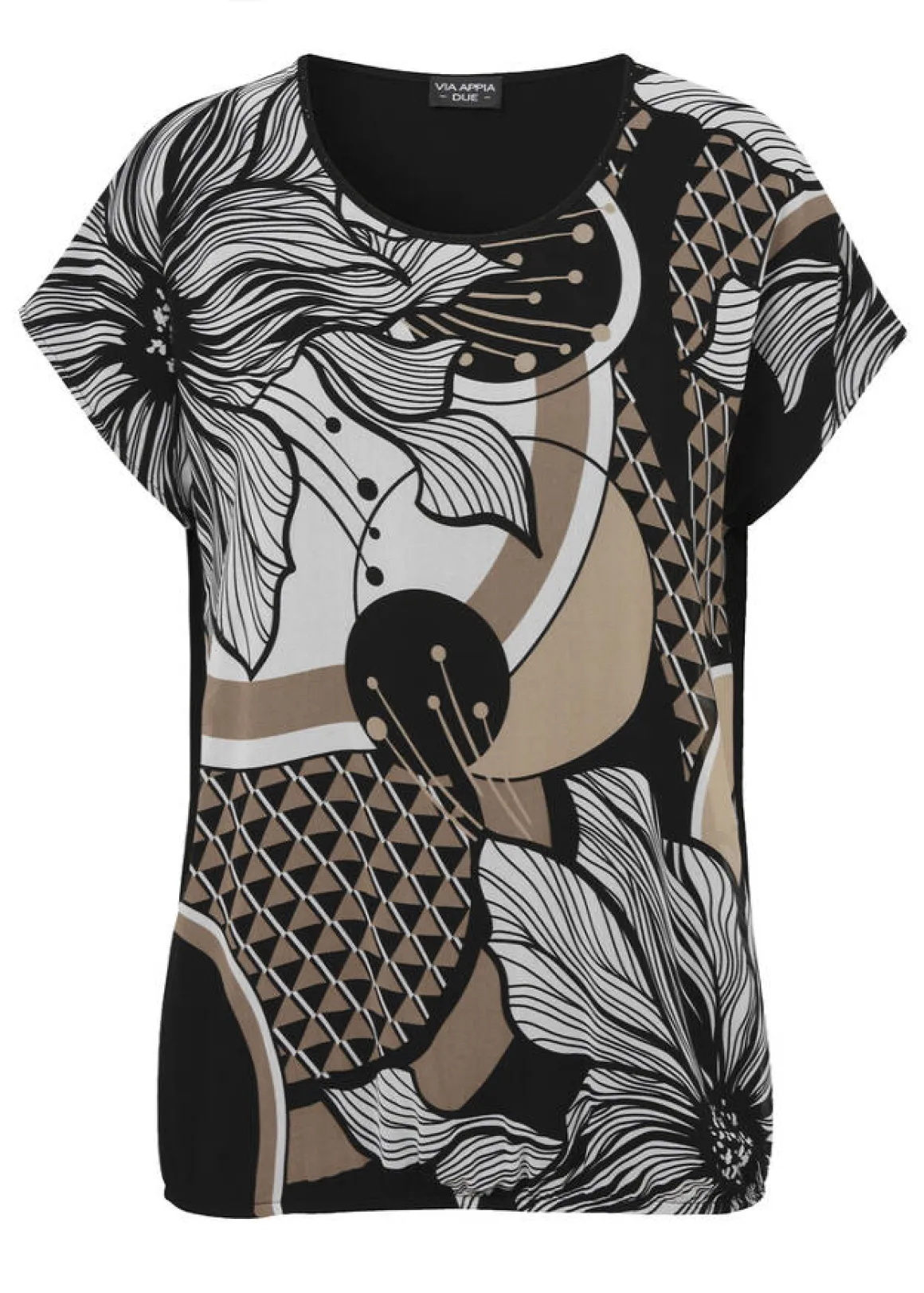 Print-Blusenshirt mit schwarzem Jersey-Rückteil