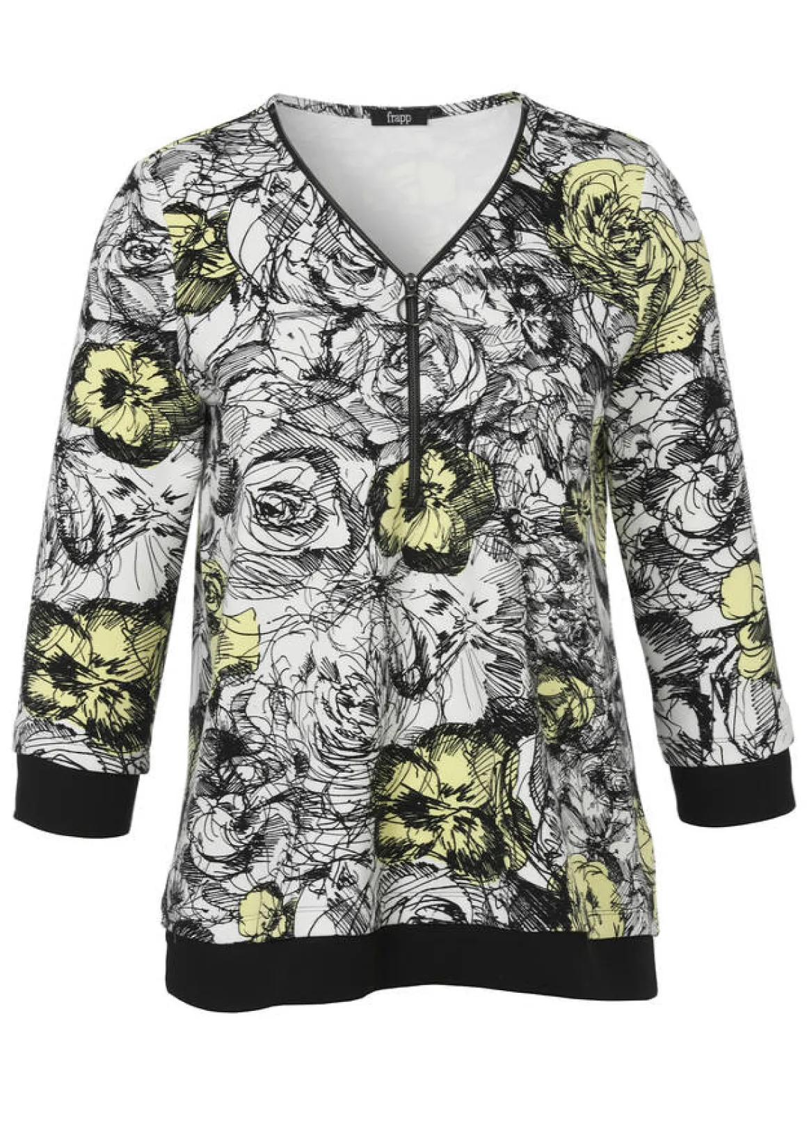 Print-Sweatshirt mit Zier-Zipper am V-Ausschnitt
