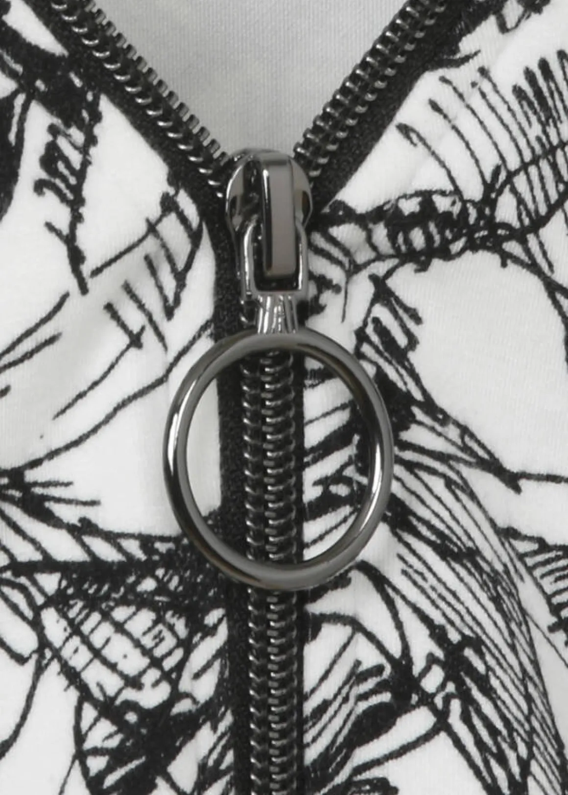 Print-Sweatshirt mit Zier-Zipper am V-Ausschnitt