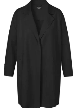 Schwarzer Revers-Mantel in Veloursleder-Optik