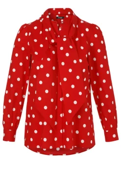 Stehkragen-Bluse Polka Dots mit abnehmbarer Schluppe