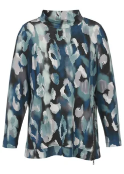 Stehkragen-Sweatshirt mit Allover-Print und Zipper