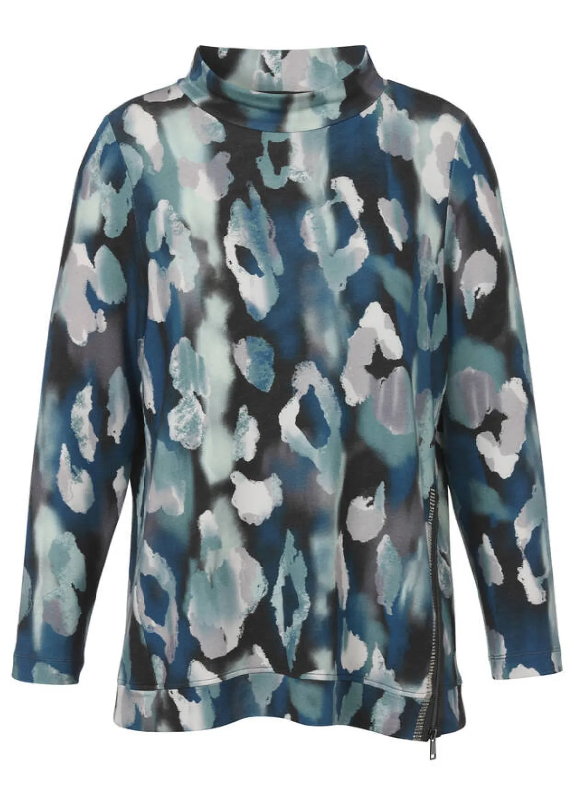 Stehkragen-Sweatshirt mit Allover-Print und Zipper