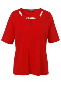 Viskose-Jersey Shirt mit geschmücktem Ausschnitt