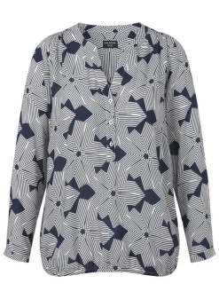 Zarte Viskose-Print-Bluse mit Gummizugsaum