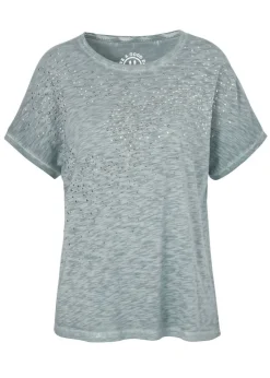 Zartes T-Shirt mit Strukturmuster und Schmucksteinchen